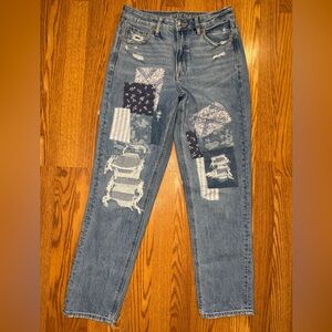 American Eagle Outfitters Blue Patchwork “Moms Straight Leg” Jeans